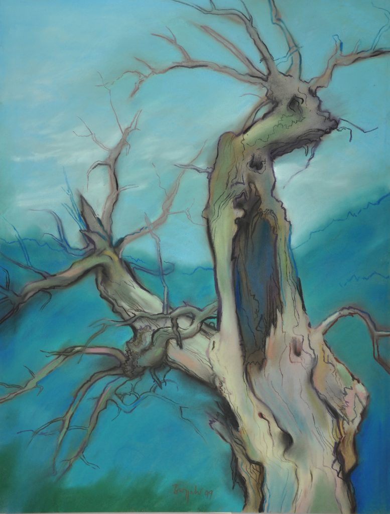 Pastell "Ardeche, Tote Kastanie" Hans-Jürgen Burggaller