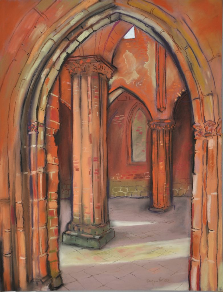 Pastell "Chorin, Blick ins Langhaus" Hans-Jürgen Burggaller