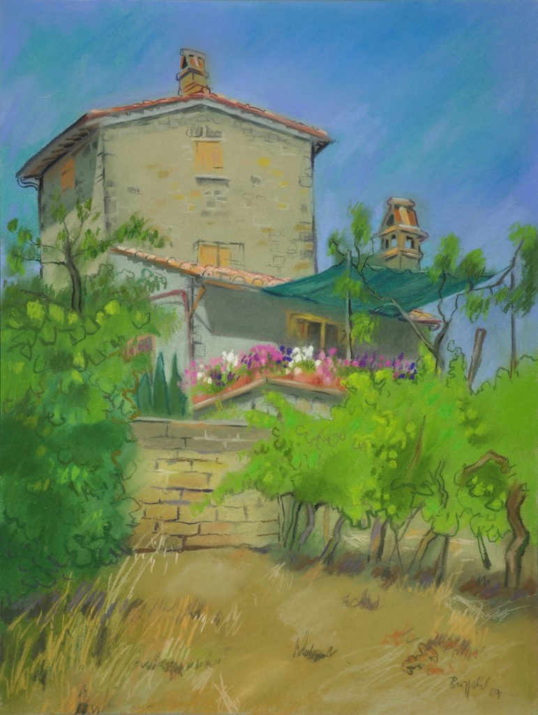 Pastell "Gradoli, Latium, Gartenhaus von unten" Hans-Jürgen Burggaller