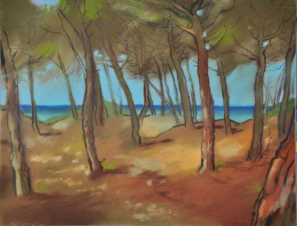 Pastell "La Sassa, Toscana, Pinien am Meer" Hans-Jürgen Burggaller