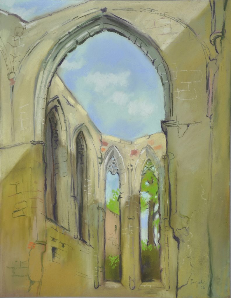 Pastell "Oybin, Kirche nach Osten" Hans-Jürgen Burggaller