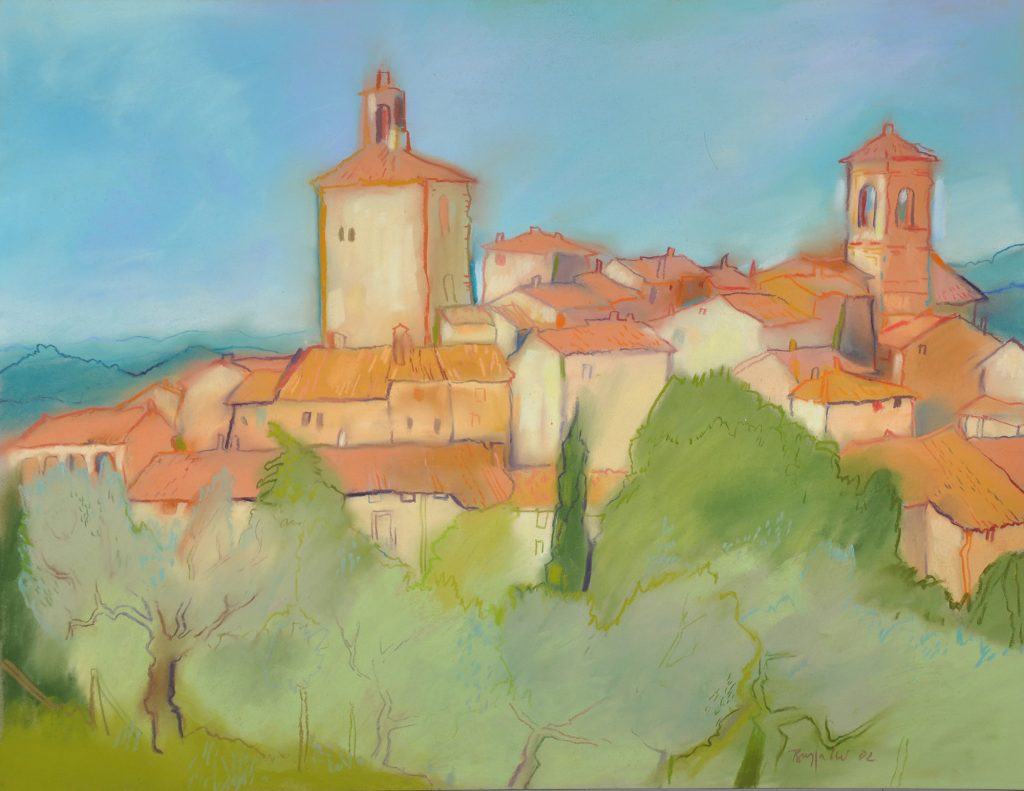 Pastell "Panicale, Umbrien, Altstadt von Westen" Hans-Jürgen Burggaller
