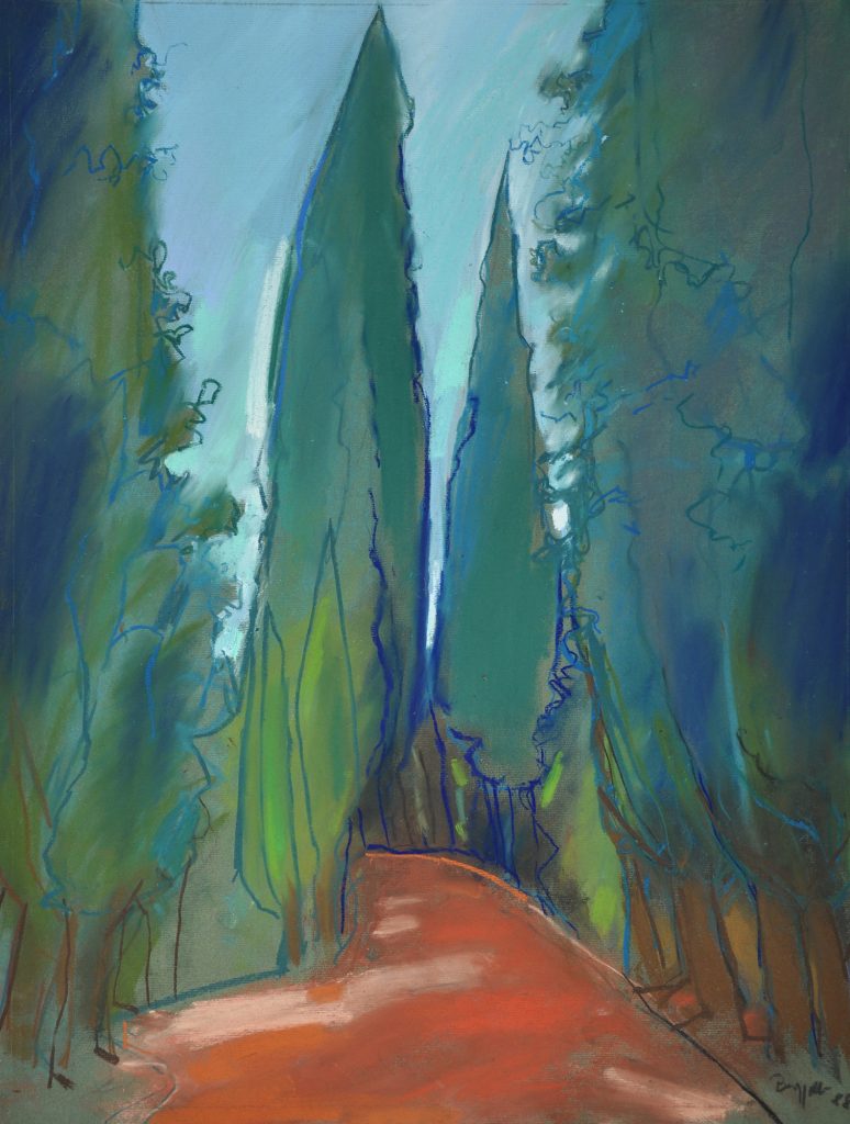 Pastell "Panicale, Umbrien, Zypressenallee" Hans-Jürgen Burggaller