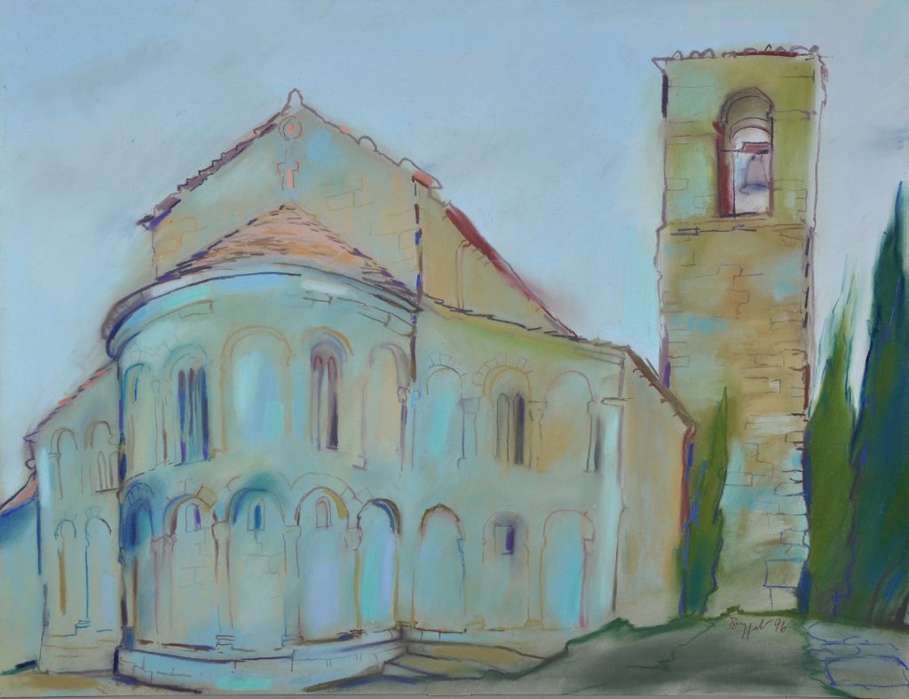 Pastell "Romena, Toscana, S.Pietro Ostansicht" Hans-Jürgen Burggaller
