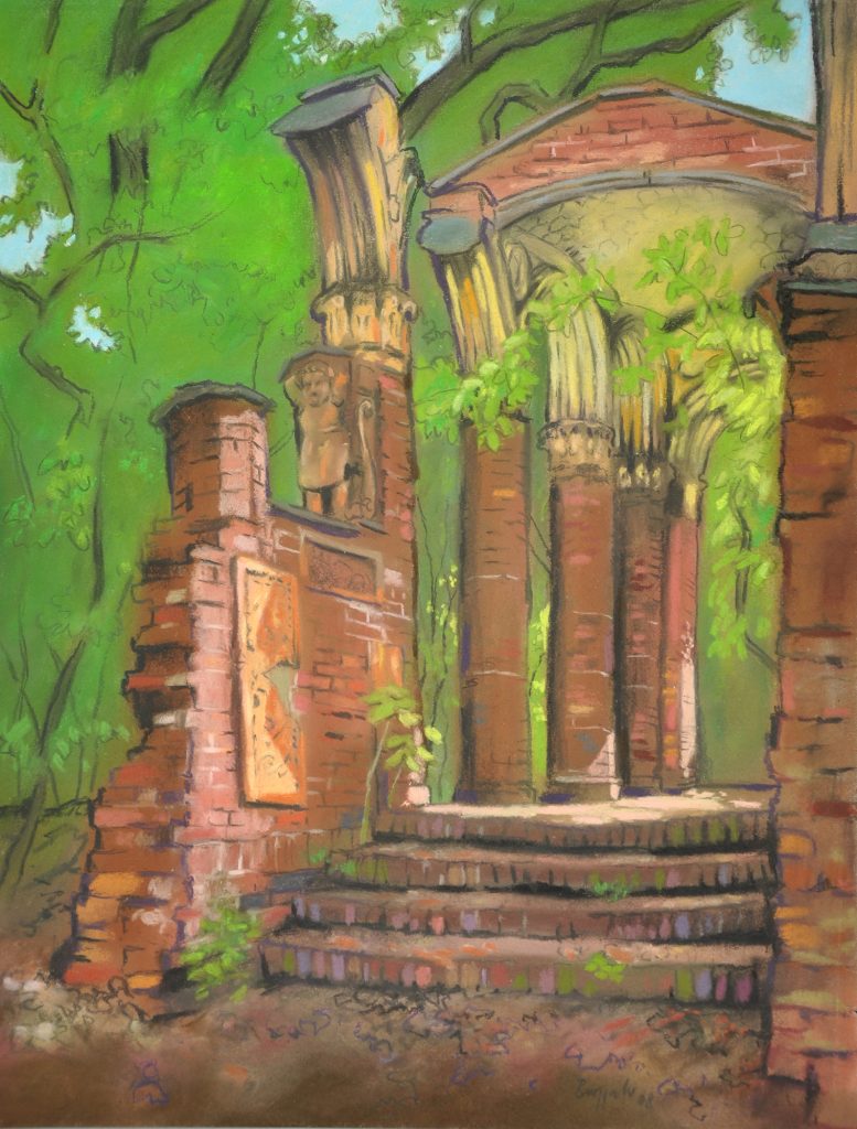 Pastell "Ruine ehemalige Bogenhalle der Borsigwerke, TU-Glände Berlin" Hans-Jürgen Burggaller