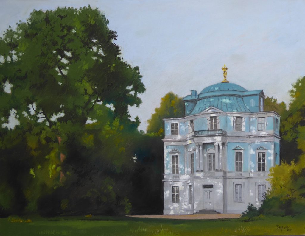 Pastell "Schlosspark Charlottenburg Belvedere im Abendlicht" Hans-Jürgen Burggaller