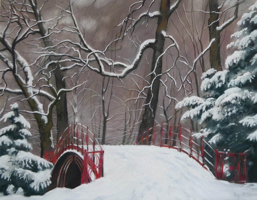 Pastell "Schlosspark Hohe Brücke verschneit" Hans-Jürgen Burggaller