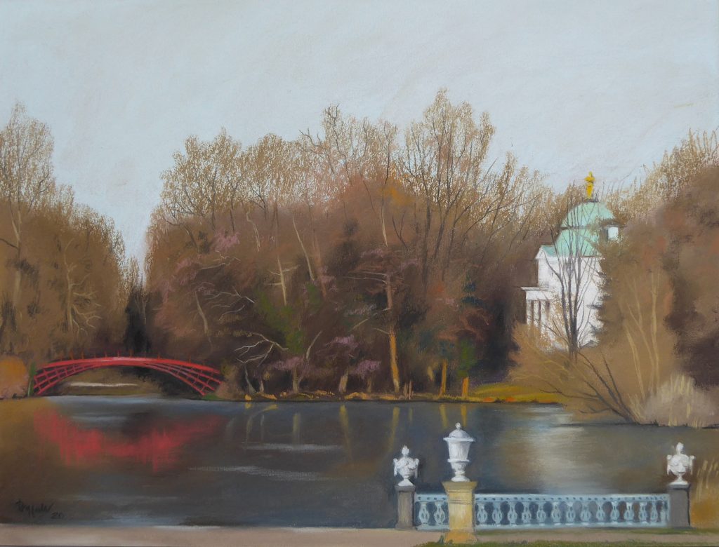 Pastell "Schlosspark Karpfenteich im Winter" Hans-Jürgen Burggaller