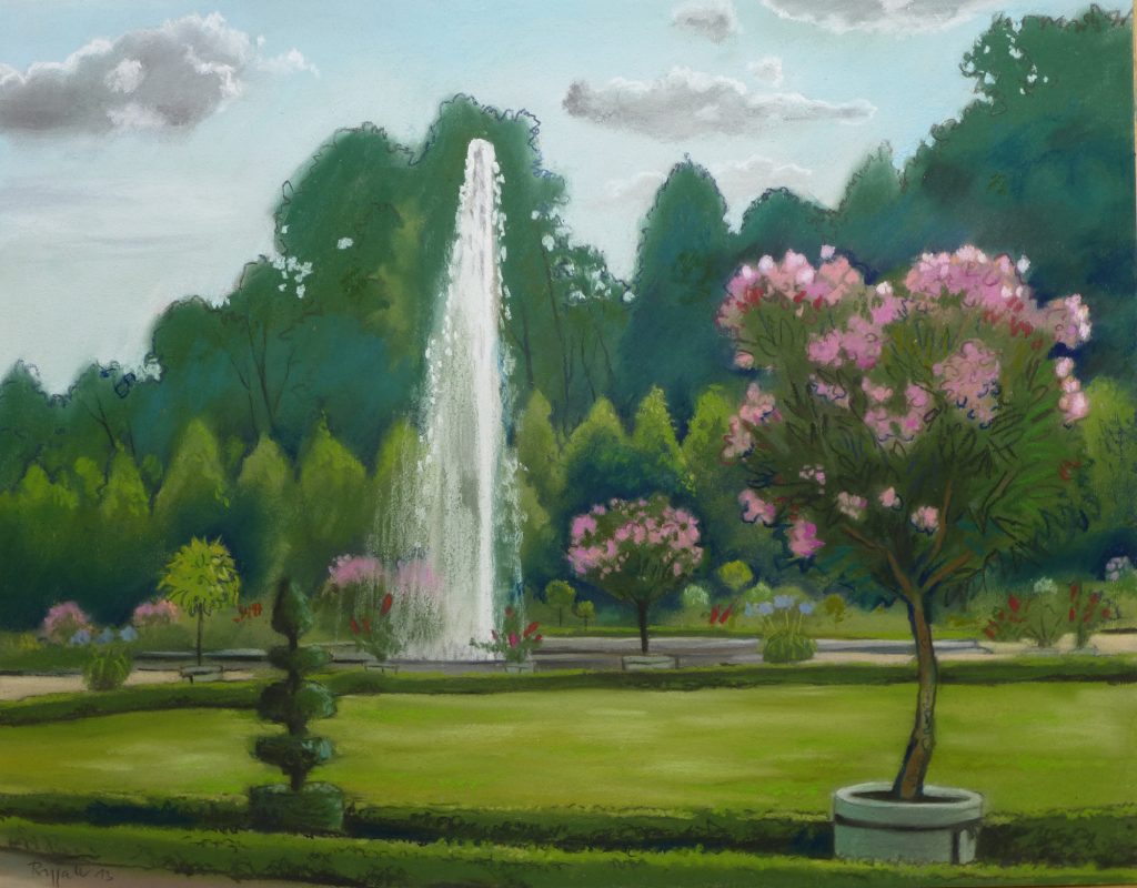 Pastell "Schlosspark Oleander und Fontäne" Hans-Jürgen Burggaller