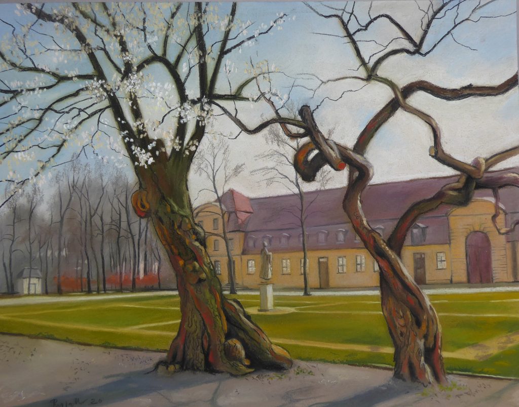 Pastell "Schlosspark Charlottenburg Orangeriebäume in Blüte " Hans-Jürgen Burggaller