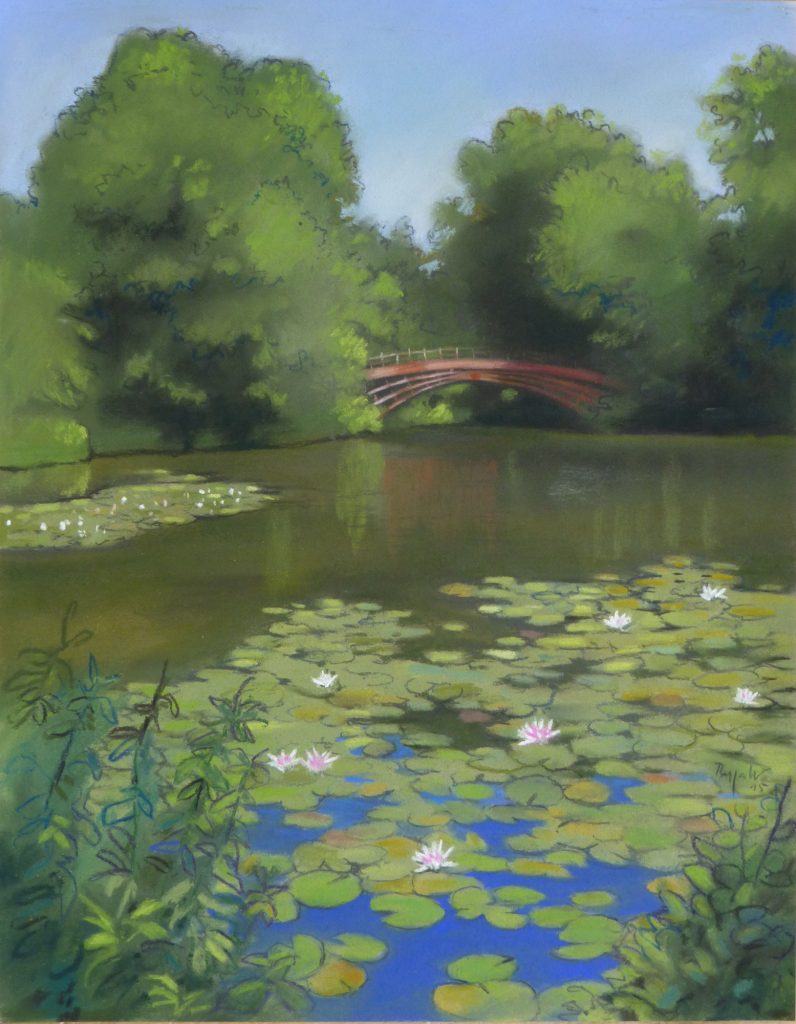 Pastell "Schlosspark Seerosen im Karpfenteich" Hans-Jürgen Burggaller