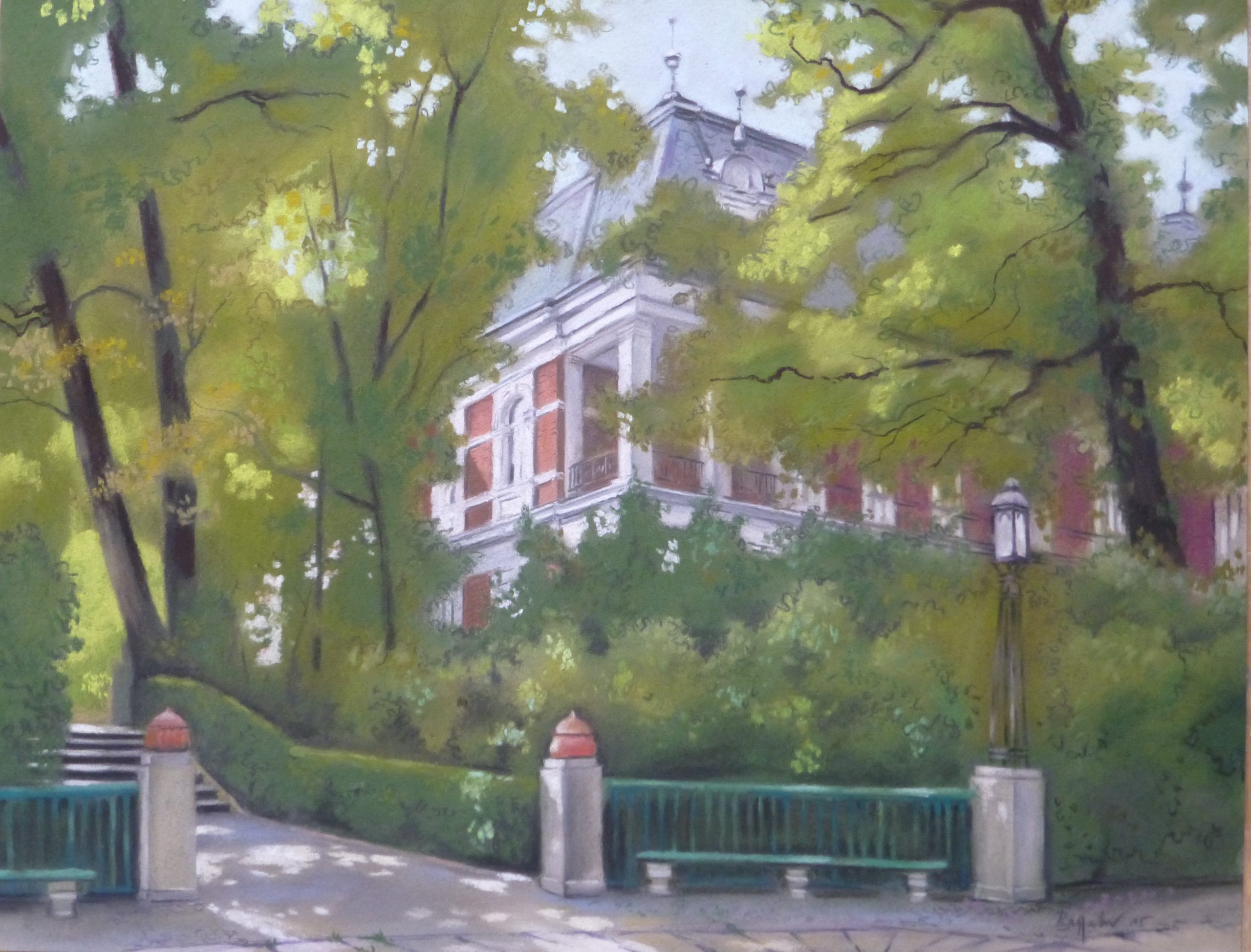 Pastell "Schustehruspark, Villa Oppenheim" Hans-Jürgen Burggaller