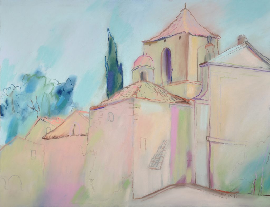 Pastell "Vaison la Romaine, Provence, Notre Dame" Hans-Jürgen Burggaller