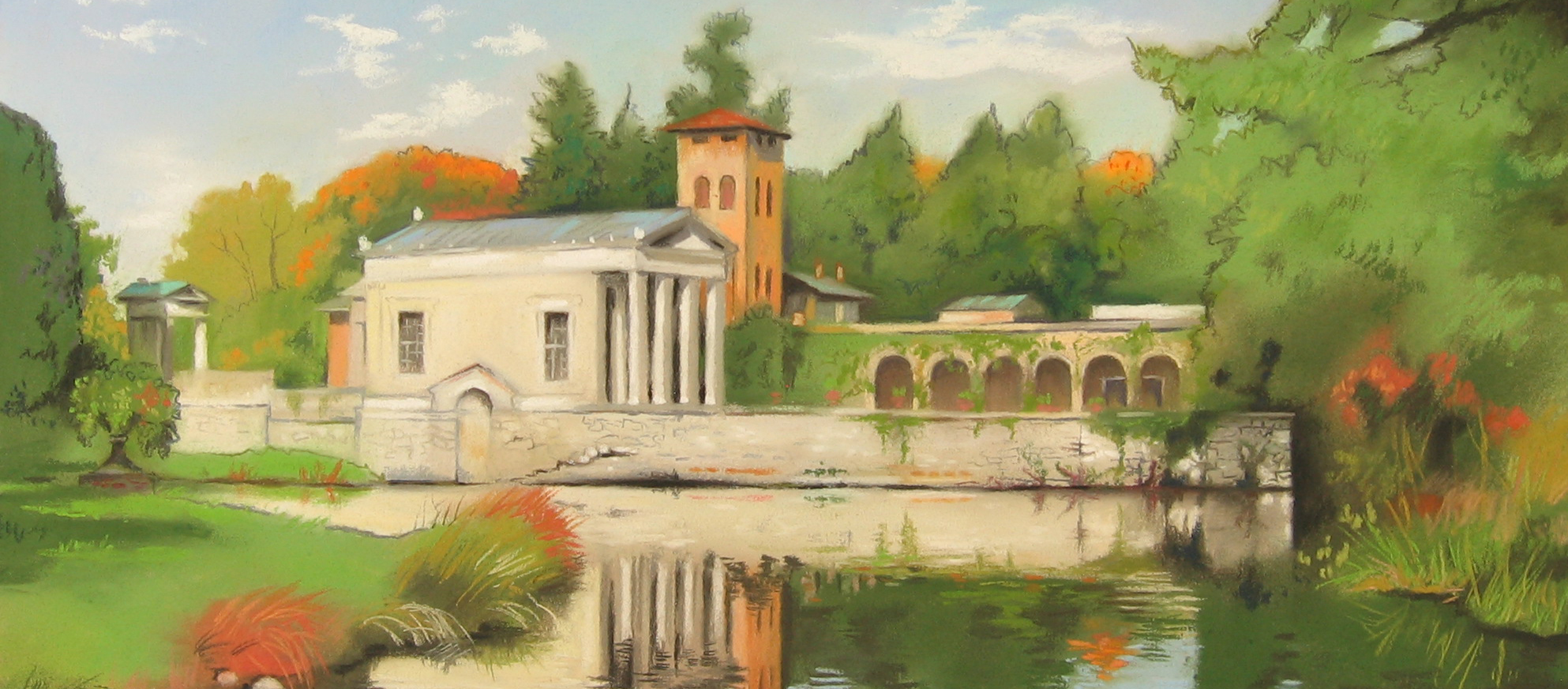 Pastell "Sanssouci, Römische Bäder" Hans-Jürgen Burggaller