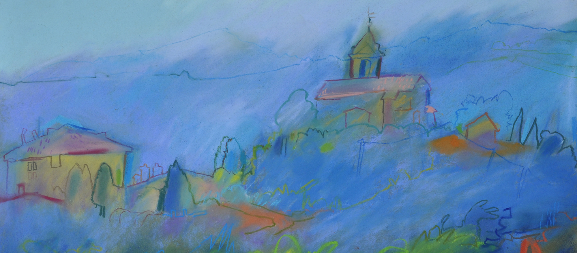 Pastell "Paciano, Umbrien – Stadt von fern" Hans-Jürgen Burggaller